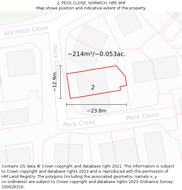 2, PECK CLOSE, NORWICH, NR5 9NF: Plot and title map