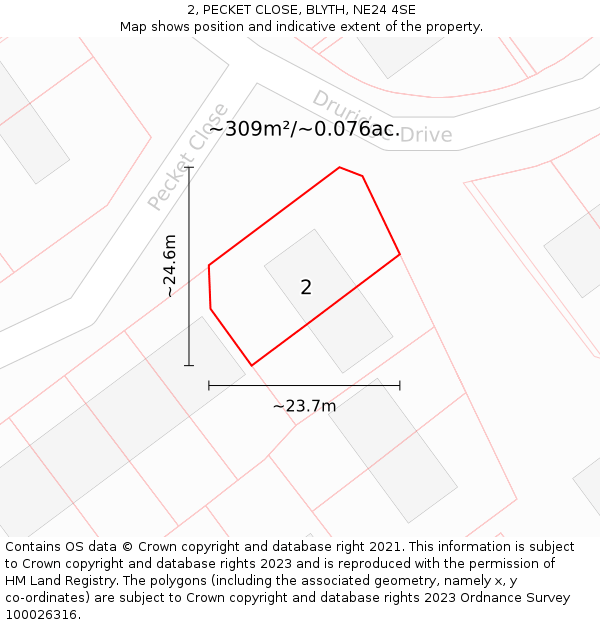 2, PECKET CLOSE, BLYTH, NE24 4SE: Plot and title map