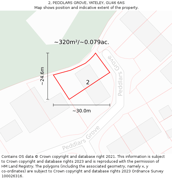 2, PEDDLARS GROVE, YATELEY, GU46 6AS: Plot and title map