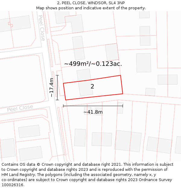 2, PEEL CLOSE, WINDSOR, SL4 3NP: Plot and title map