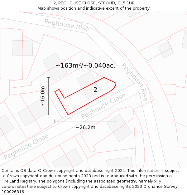 2, PEGHOUSE CLOSE, STROUD, GL5 1UP: Plot and title map