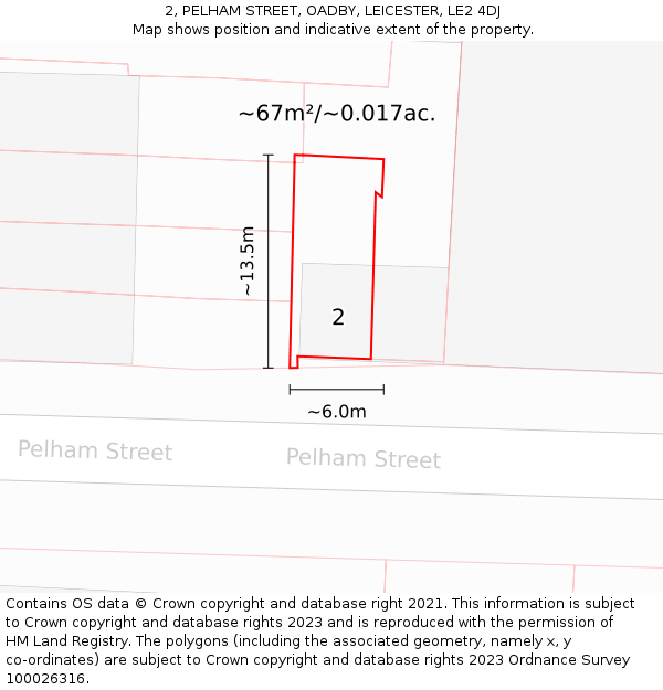 2, PELHAM STREET, OADBY, LEICESTER, LE2 4DJ: Plot and title map