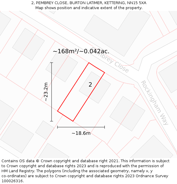 2, PEMBREY CLOSE, BURTON LATIMER, KETTERING, NN15 5XA: Plot and title map
