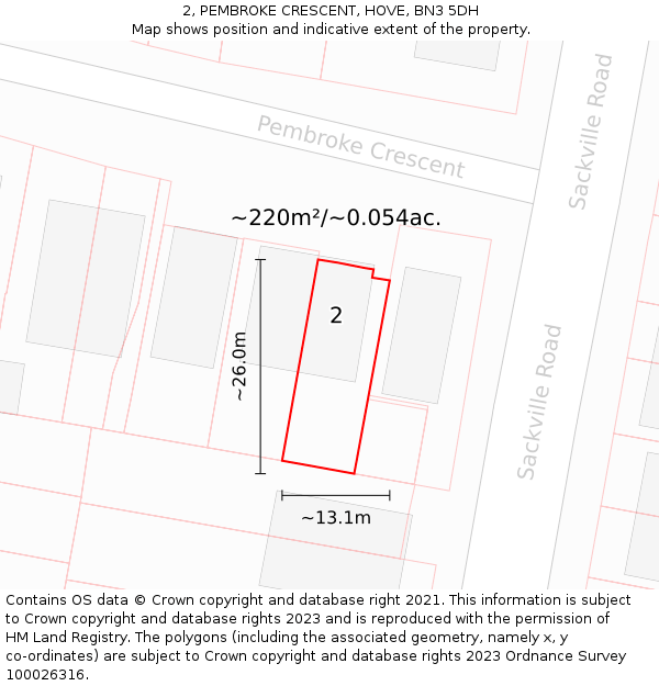 2, PEMBROKE CRESCENT, HOVE, BN3 5DH: Plot and title map