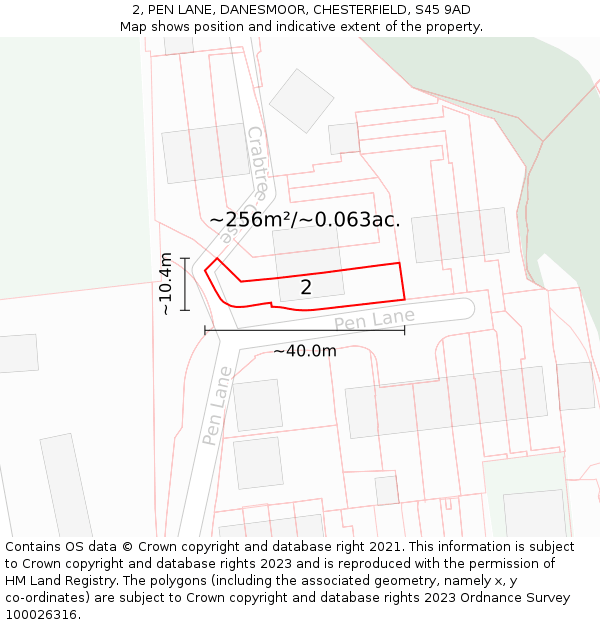 2, PEN LANE, DANESMOOR, CHESTERFIELD, S45 9AD: Plot and title map