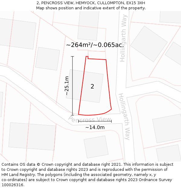 2, PENCROSS VIEW, HEMYOCK, CULLOMPTON, EX15 3XH: Plot and title map