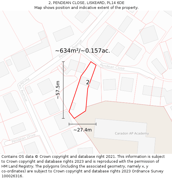 2, PENDEAN CLOSE, LISKEARD, PL14 6DE: Plot and title map