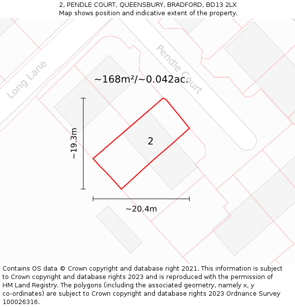 2, PENDLE COURT, QUEENSBURY, BRADFORD, BD13 2LX: Plot and title map