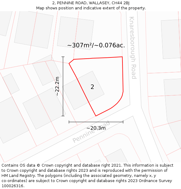 2, PENNINE ROAD, WALLASEY, CH44 2BJ: Plot and title map