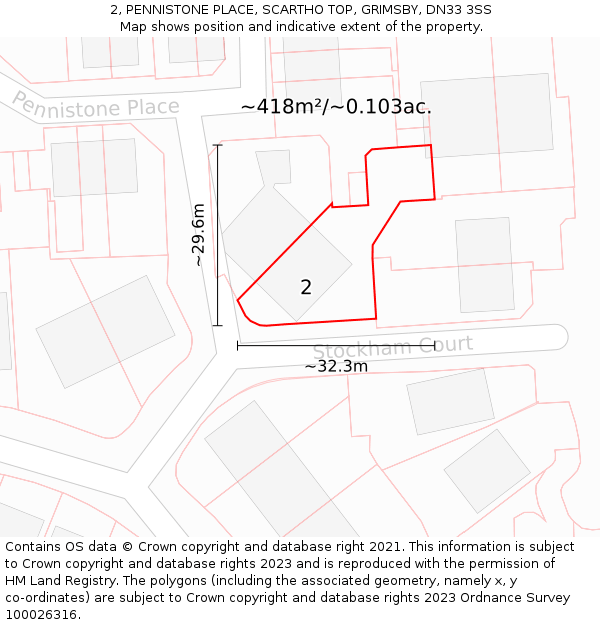 2, PENNISTONE PLACE, SCARTHO TOP, GRIMSBY, DN33 3SS: Plot and title map