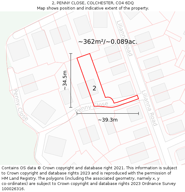 2, PENNY CLOSE, COLCHESTER, CO4 6DQ: Plot and title map