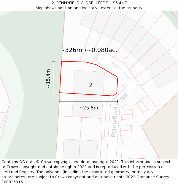 2, PENNYFIELD CLOSE, LEEDS, LS6 4NZ: Plot and title map