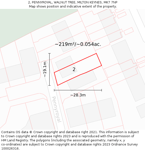 2, PENNYROYAL, WALNUT TREE, MILTON KEYNES, MK7 7NP: Plot and title map