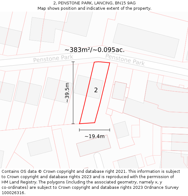 2, PENSTONE PARK, LANCING, BN15 9AG: Plot and title map