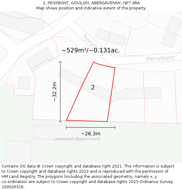 2, PENYBONT, GOVILON, ABERGAVENNY, NP7 9RA: Plot and title map