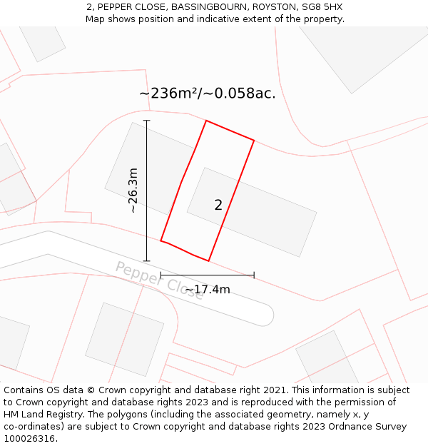 2, PEPPER CLOSE, BASSINGBOURN, ROYSTON, SG8 5HX: Plot and title map
