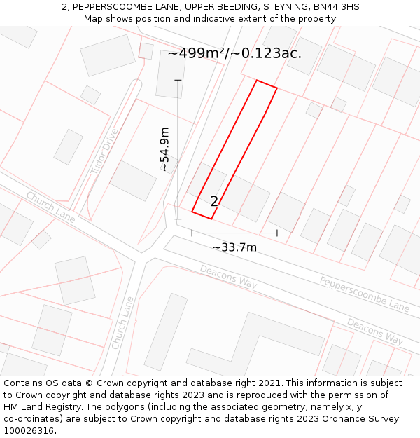 2, PEPPERSCOOMBE LANE, UPPER BEEDING, STEYNING, BN44 3HS: Plot and title map