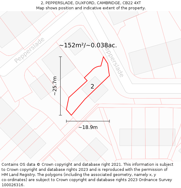 2, PEPPERSLADE, DUXFORD, CAMBRIDGE, CB22 4XT: Plot and title map