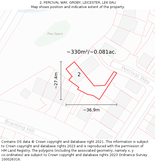 2, PERCIVAL WAY, GROBY, LEICESTER, LE6 0AU: Plot and title map