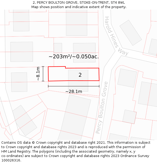 2, PERCY BOULTON GROVE, STOKE-ON-TRENT, ST4 8WL: Plot and title map