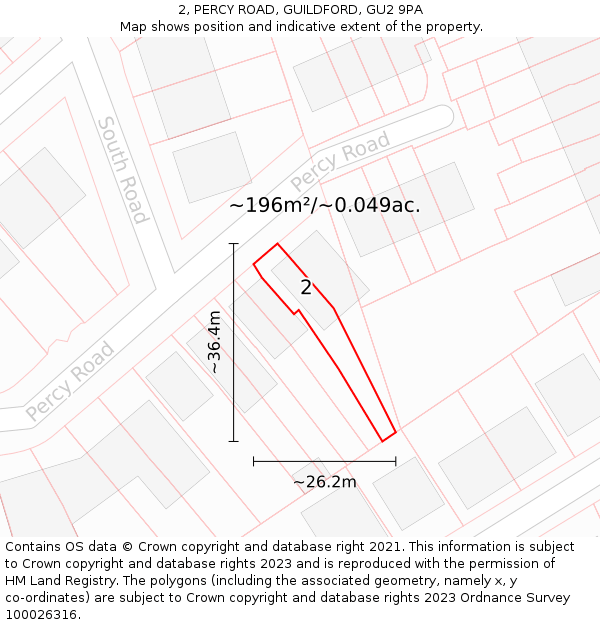 2, PERCY ROAD, GUILDFORD, GU2 9PA: Plot and title map