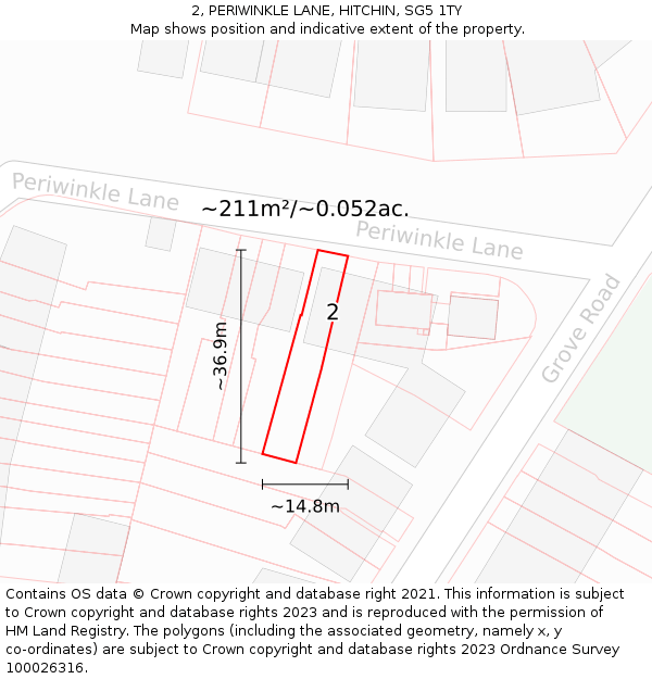 2, PERIWINKLE LANE, HITCHIN, SG5 1TY: Plot and title map