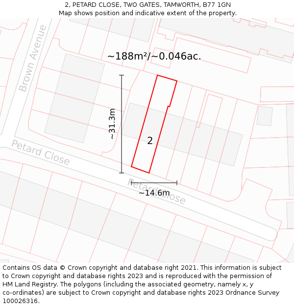 2, PETARD CLOSE, TWO GATES, TAMWORTH, B77 1GN: Plot and title map