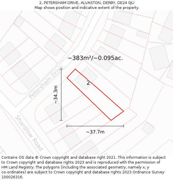 2, PETERSHAM DRIVE, ALVASTON, DERBY, DE24 0JU: Plot and title map