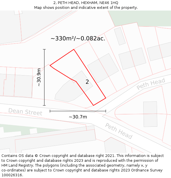2, PETH HEAD, HEXHAM, NE46 1HQ: Plot and title map