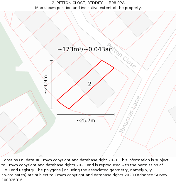 2, PETTON CLOSE, REDDITCH, B98 0PA: Plot and title map
