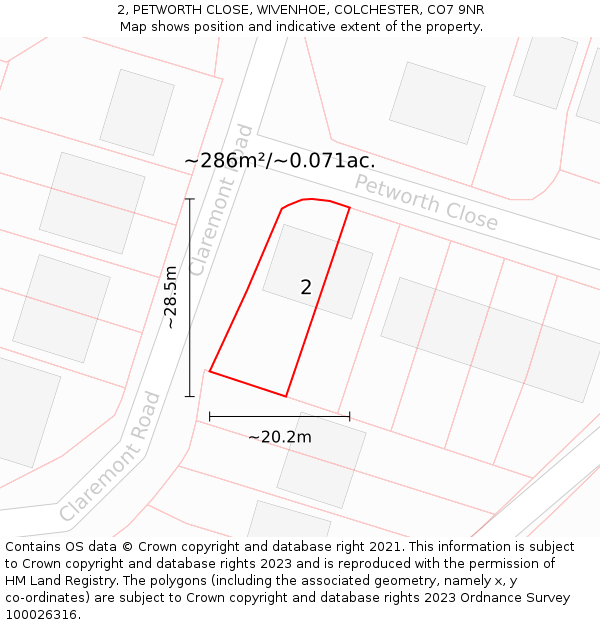 2, PETWORTH CLOSE, WIVENHOE, COLCHESTER, CO7 9NR: Plot and title map