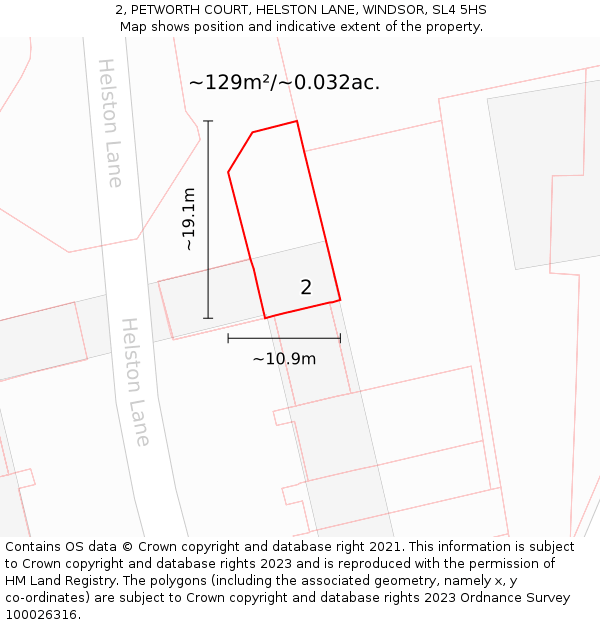 2, PETWORTH COURT, HELSTON LANE, WINDSOR, SL4 5HS: Plot and title map