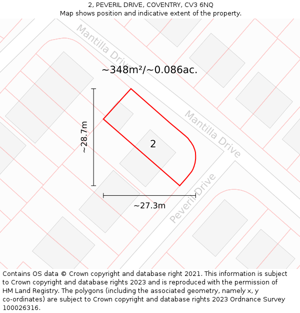2, PEVERIL DRIVE, COVENTRY, CV3 6NQ: Plot and title map