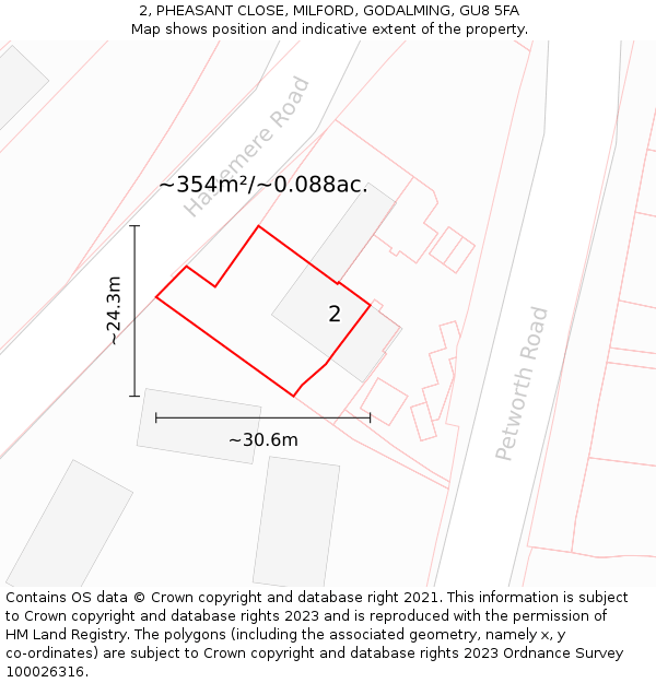 2, PHEASANT CLOSE, MILFORD, GODALMING, GU8 5FA: Plot and title map