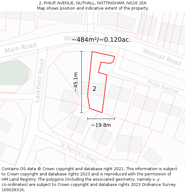 2, PHILIP AVENUE, NUTHALL, NOTTINGHAM, NG16 1EA: Plot and title map