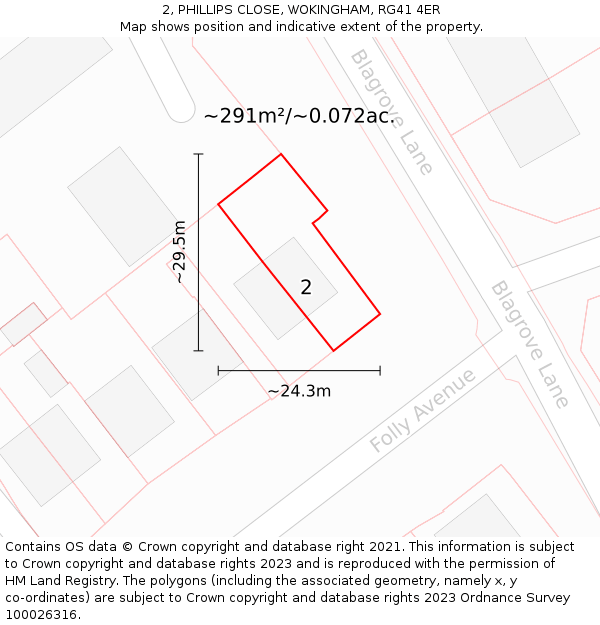 2, PHILLIPS CLOSE, WOKINGHAM, RG41 4ER: Plot and title map