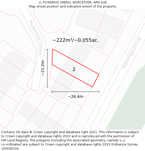 2, PICKERING GREEN, WORCESTER, WR4 0LB: Plot and title map