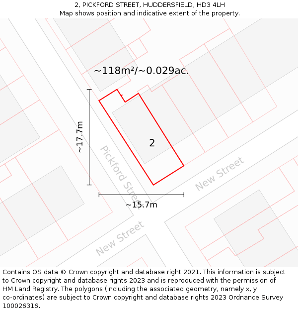2, PICKFORD STREET, HUDDERSFIELD, HD3 4LH: Plot and title map