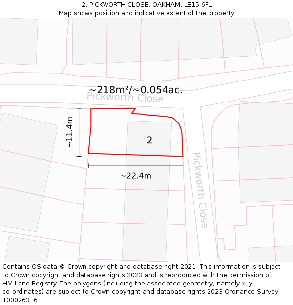 2, PICKWORTH CLOSE, OAKHAM, LE15 6FL: Plot and title map