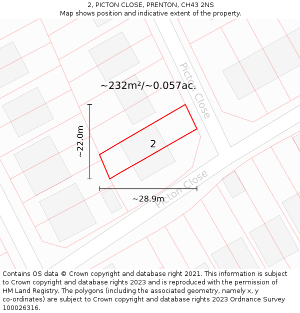 2, PICTON CLOSE, PRENTON, CH43 2NS: Plot and title map