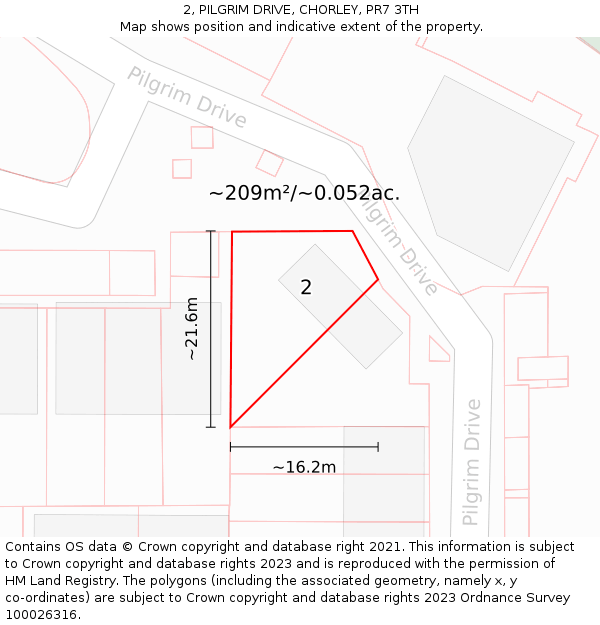 2, PILGRIM DRIVE, CHORLEY, PR7 3TH: Plot and title map