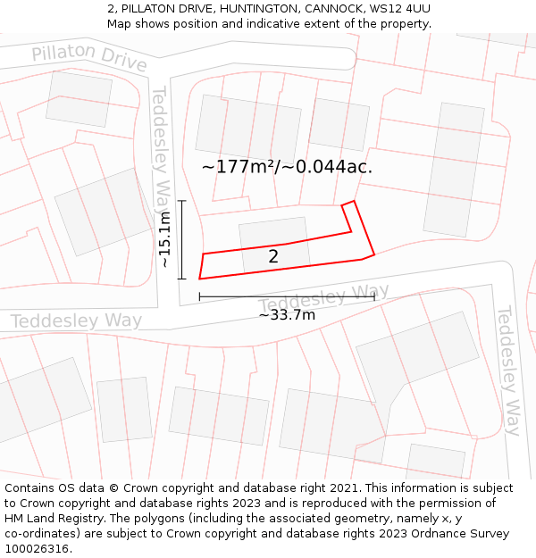 2, PILLATON DRIVE, HUNTINGTON, CANNOCK, WS12 4UU: Plot and title map