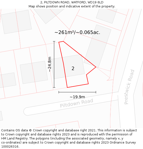 2, PILTDOWN ROAD, WATFORD, WD19 6LD: Plot and title map