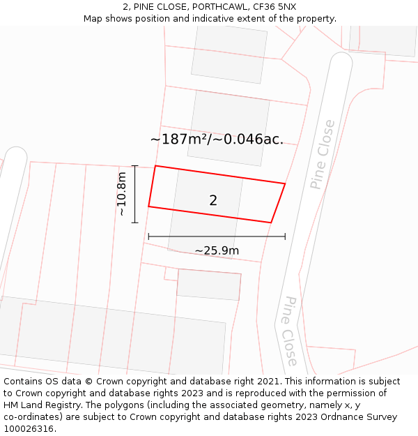 2, PINE CLOSE, PORTHCAWL, CF36 5NX: Plot and title map