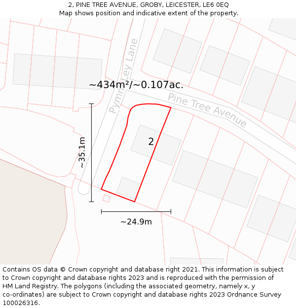 2, PINE TREE AVENUE, GROBY, LEICESTER, LE6 0EQ: Plot and title map