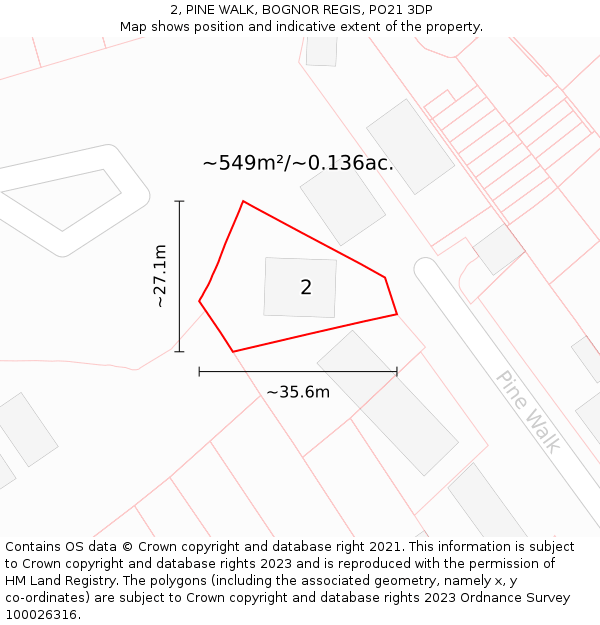 2, PINE WALK, BOGNOR REGIS, PO21 3DP: Plot and title map