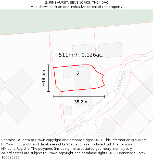 2, PINEHURST, SEVENOAKS, TN14 5AQ: Plot and title map