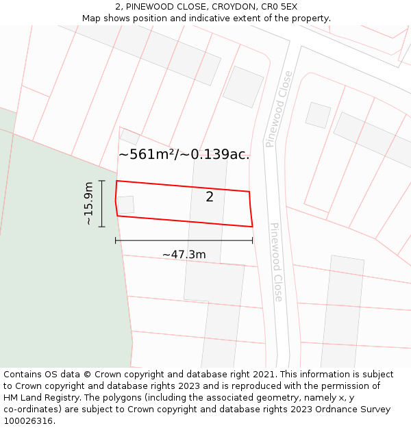 2, PINEWOOD CLOSE, CROYDON, CR0 5EX: Plot and title map