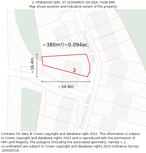 2, PINEWOOD WAY, ST LEONARDS-ON-SEA, TN38 9RR: Plot and title map