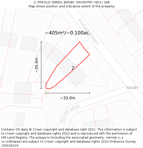 2, PINFOLD GREEN, BADBY, DAVENTRY, NN11 3AE: Plot and title map